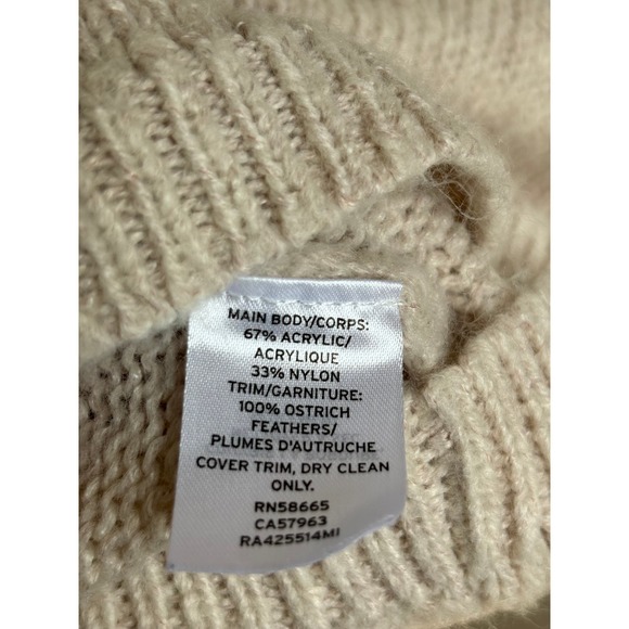 RP Rachel Parcell Womens Mock Neck Knit Sweater Feather Embellished Beige Size L - Picture 6 of 6